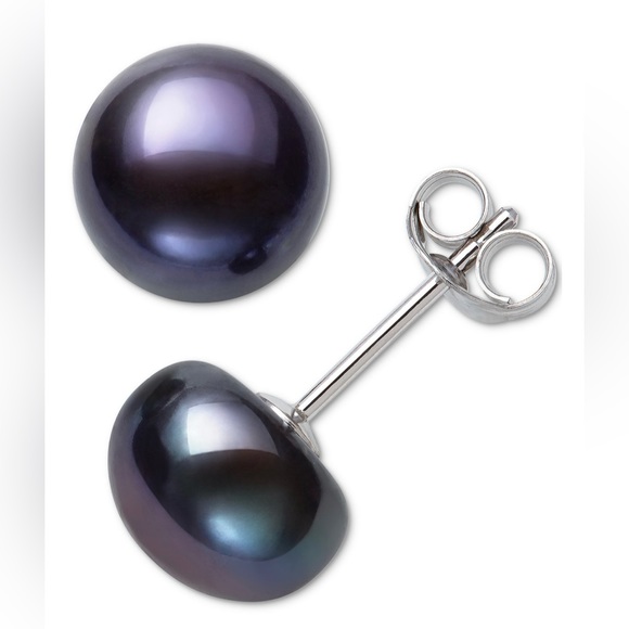 Jewelry - ♥️Genuine Freshwater Black Pearl (8-9mm)Sterling Silver Stud EarringsNWT